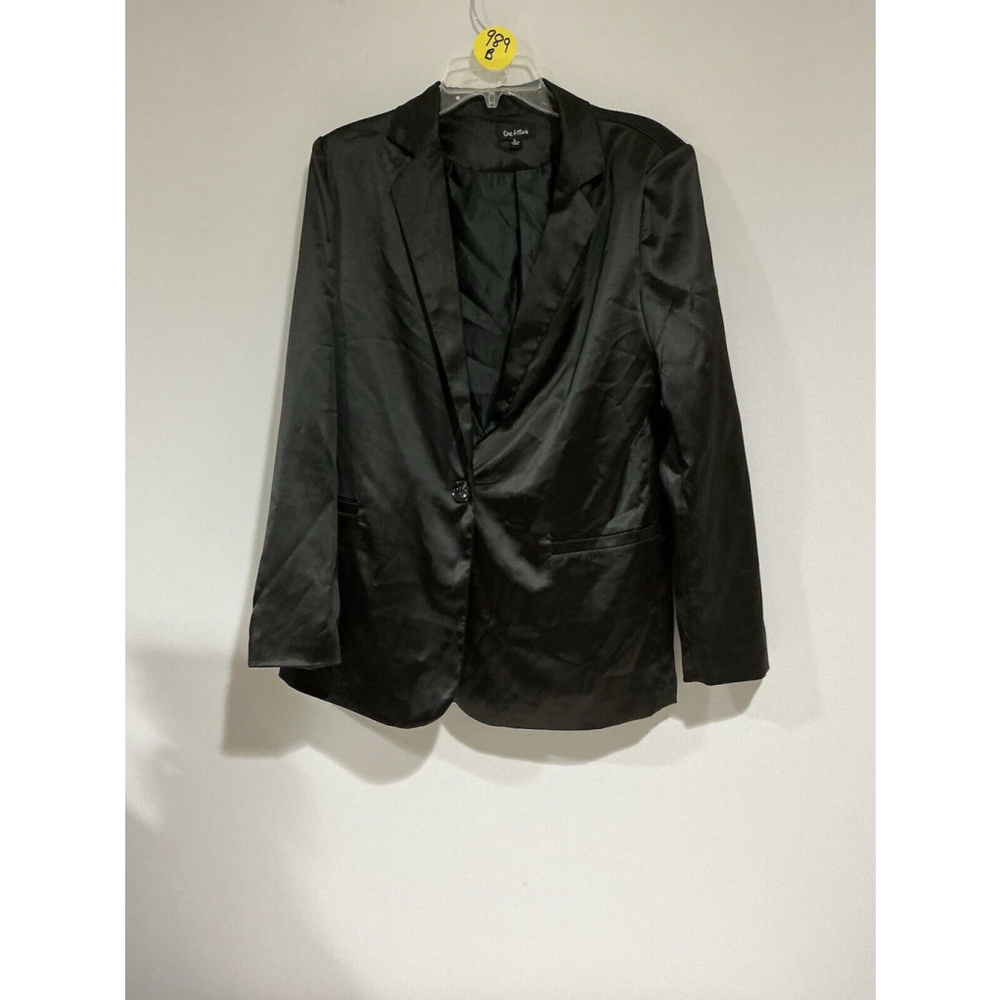 Woman’s One N More Large Black Shiny Blazer Lined Padded Shoulders